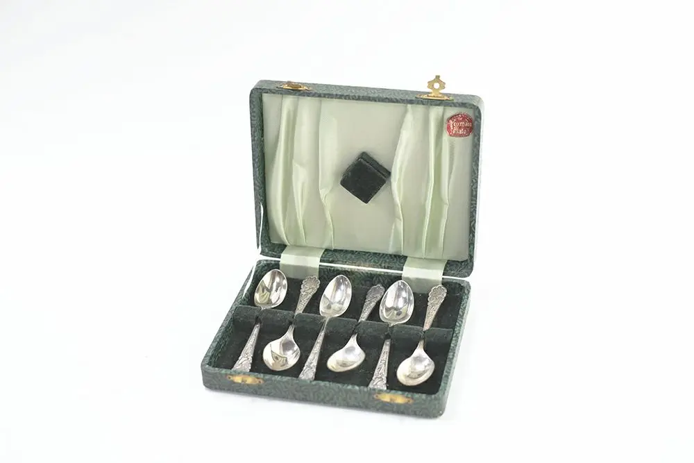 アンティーク・シルバープレート ティースプーンセット ボックスつき6本セット