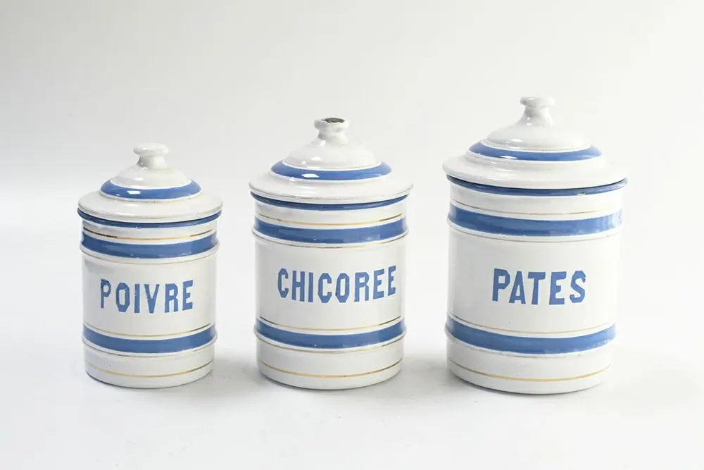アンティーク フレンチホーローキャニスターフランスらしい 爽やかなブルーと白 琺瑯 保存容器 アンティーク雑貨2