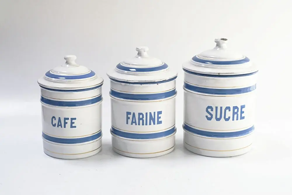 アンティーク フレンチホーローキャニスターフランスらしい 爽やかなブルーと白 琺瑯 保存容器 アンティーク雑貨3