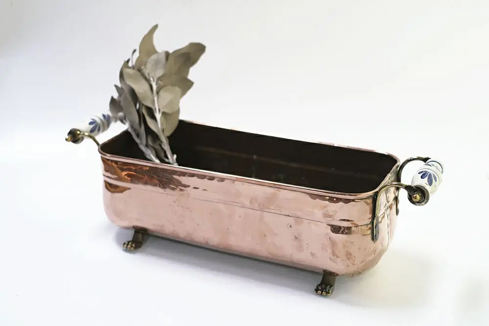 アンティーク コッパーキャッシュポット ライオン脚 真鍮 プランター 鉢1