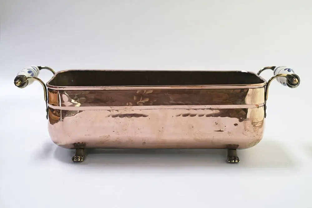 アンティーク コッパーキャッシュポット ライオン脚 真鍮 プランター 鉢1
