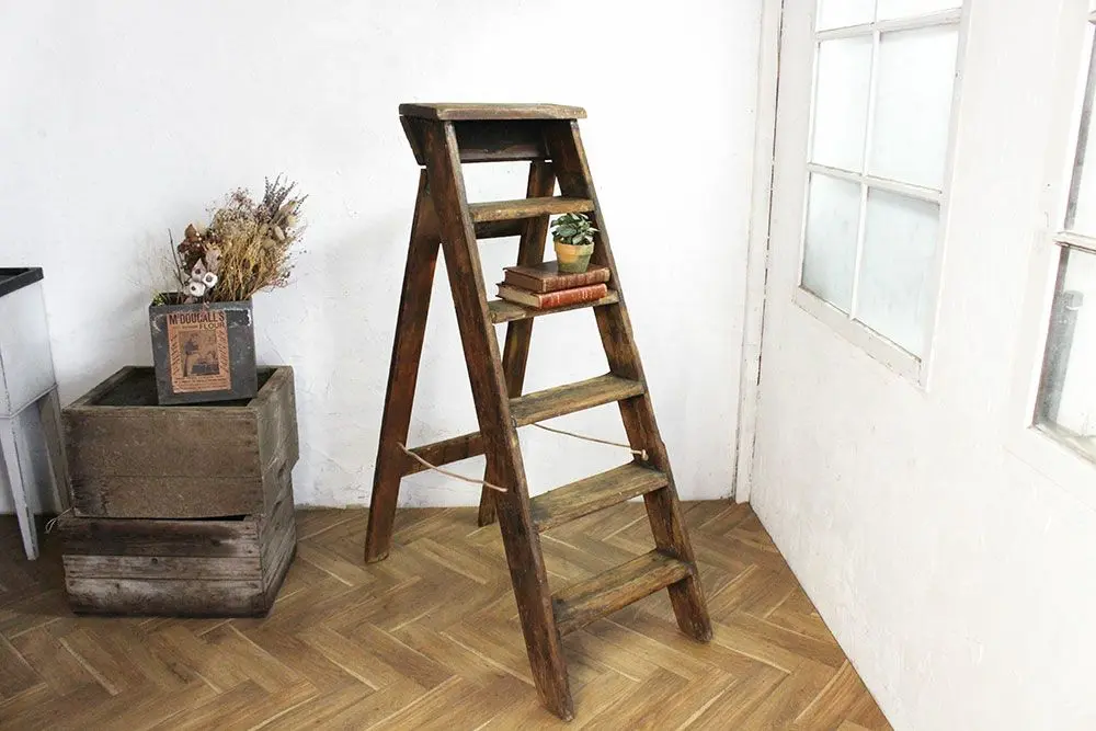 アンティーク パインステップラダー6段　パイン材を使用したイギリス製の木製脚立/アンティーク家具
