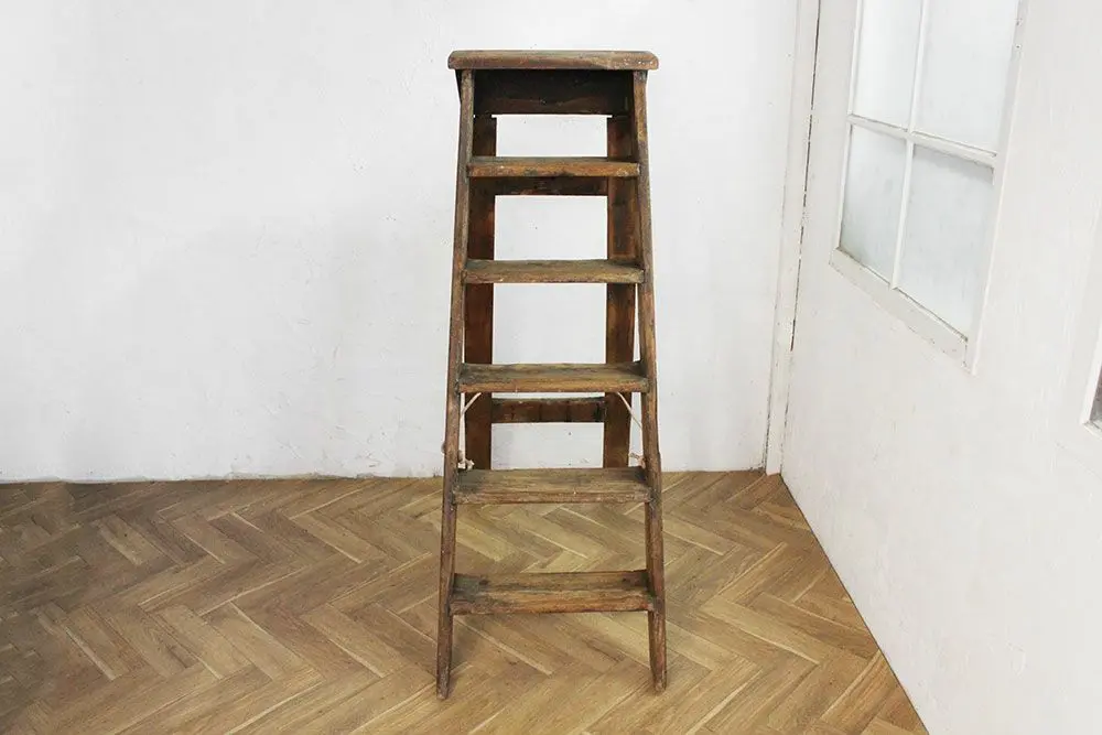 アンティーク パインステップラダー6段　パイン材を使用したイギリス製の木製脚立/アンティーク家具3