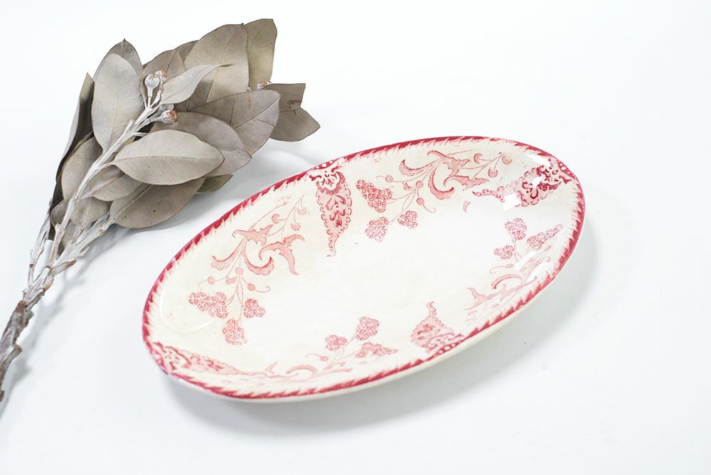 アンティークLONGWY窯 オーバル皿"rambouillet"北フランス ロンウィで100年前に作られたラヴィエ皿/アンティーク食器