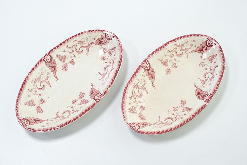 アンティークLONGWY窯 オーバル皿"rambouillet"北フランス ロンウィで100年前に作られたラヴィエ皿/アンティーク食器2