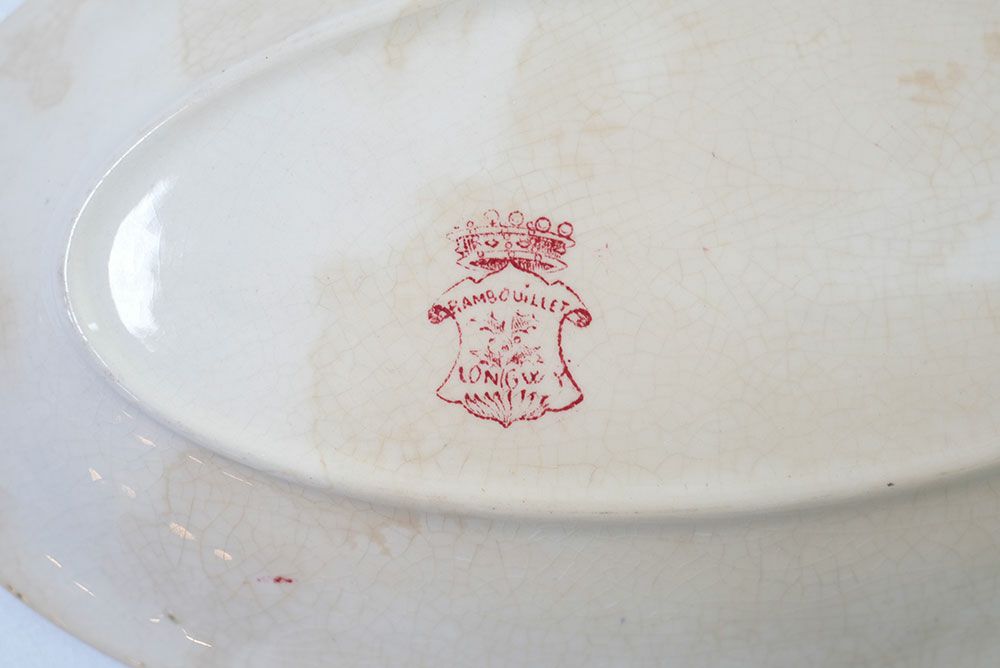 アンティークLONGWY窯 オーバル皿"rambouillet"北フランス ロンウィで100年前に作られたラヴィエ皿/アンティーク食器5