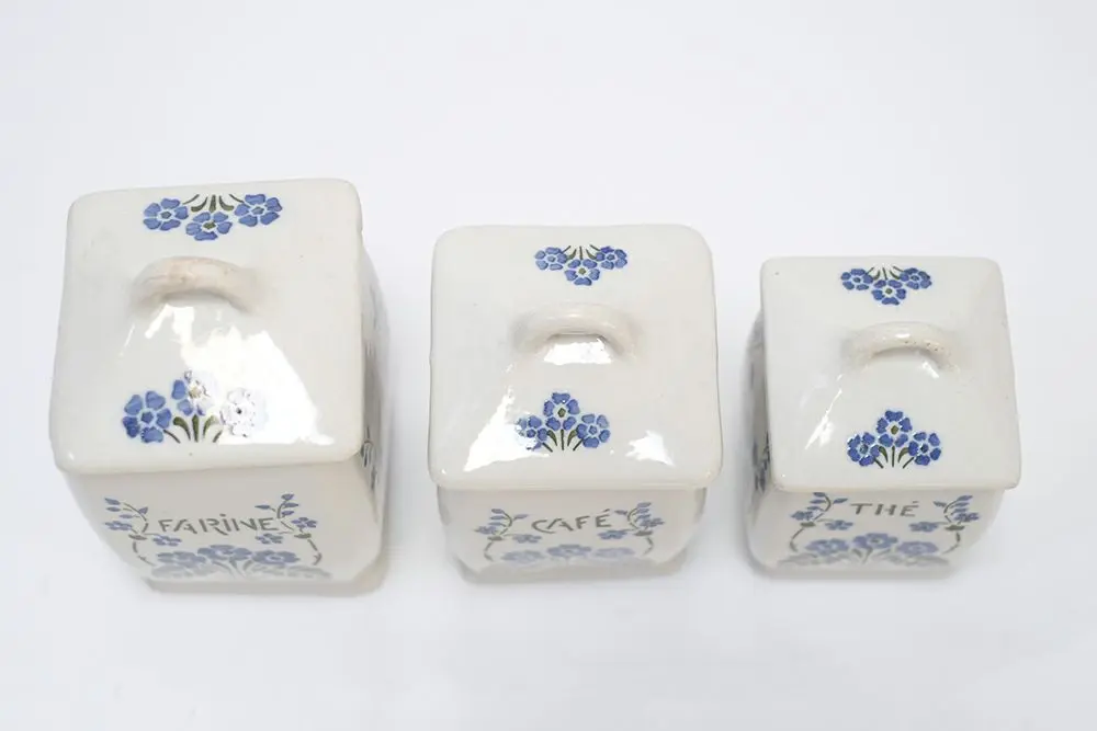 アンティーク フレンチキャニスターセット フランス 白地に落ち着いたブルー&グリーン/アンティーク食器3