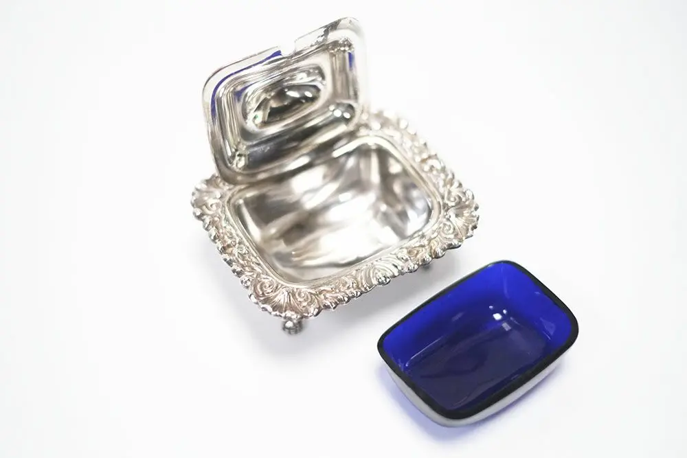 アンティーク シュガーボウル イギリス 蓋付 青器 専用スプーン有 ヴィクトリアン装飾2