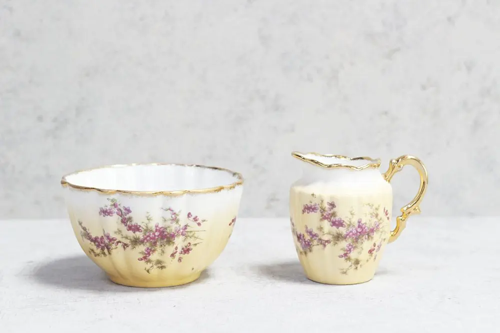 アンティーク ミルクポット シュガーボウル JACOB ZEIDLER & CO ドイツ ボーンチャイナ 金彩とお花模様/アンティーク食器2