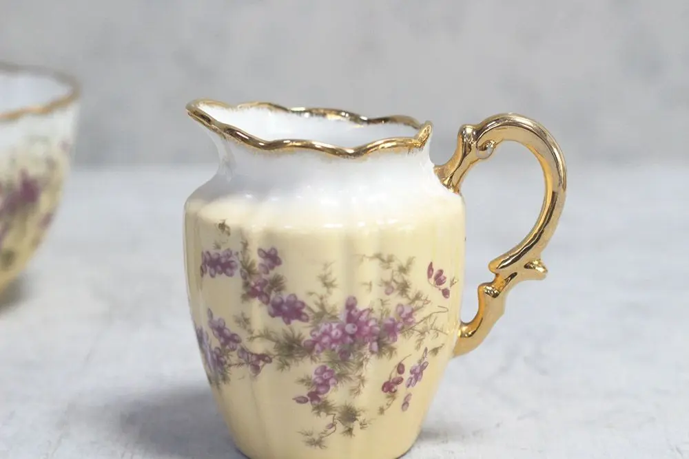 アンティーク ミルクポット シュガーボウル JACOB ZEIDLER & CO ドイツ ボーンチャイナ 金彩とお花模様/アンティーク食器4