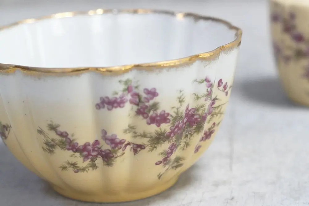 アンティーク ミルクポット シュガーボウル JACOB ZEIDLER & CO ドイツ ボーンチャイナ 金彩とお花模様/アンティーク食器1