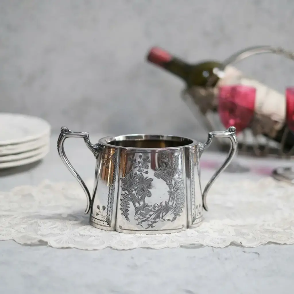 アンティーク シルバープレートシュガーポット ドラムシェイプ シルバープレート アンティーク雑貨