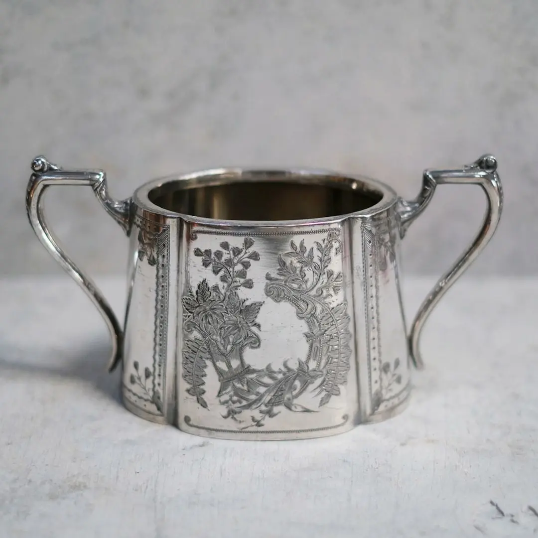 アンティーク シルバープレートシュガーポット ドラムシェイプ シルバープレート アンティーク雑貨