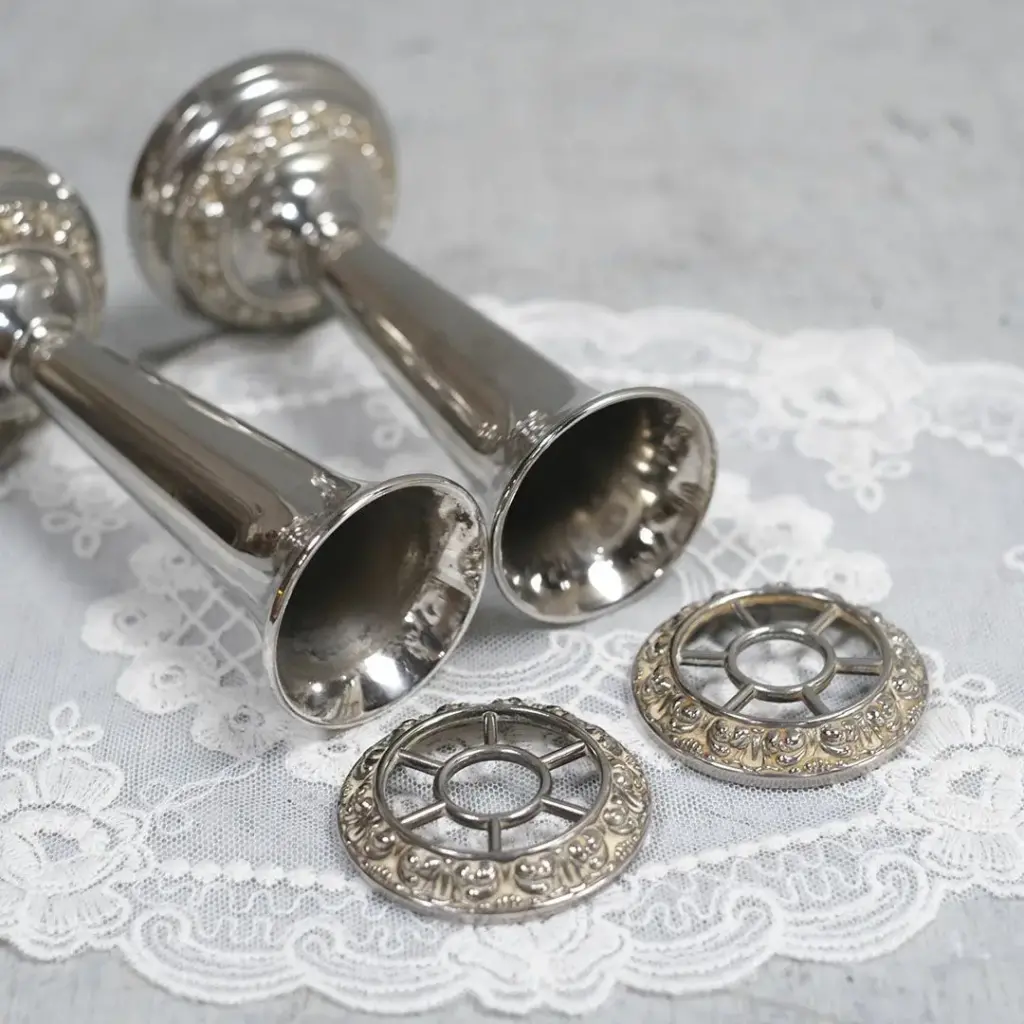 ヴィンテージ シルバープレートフラワーベースペアイギリス 花器 一輪挿し3