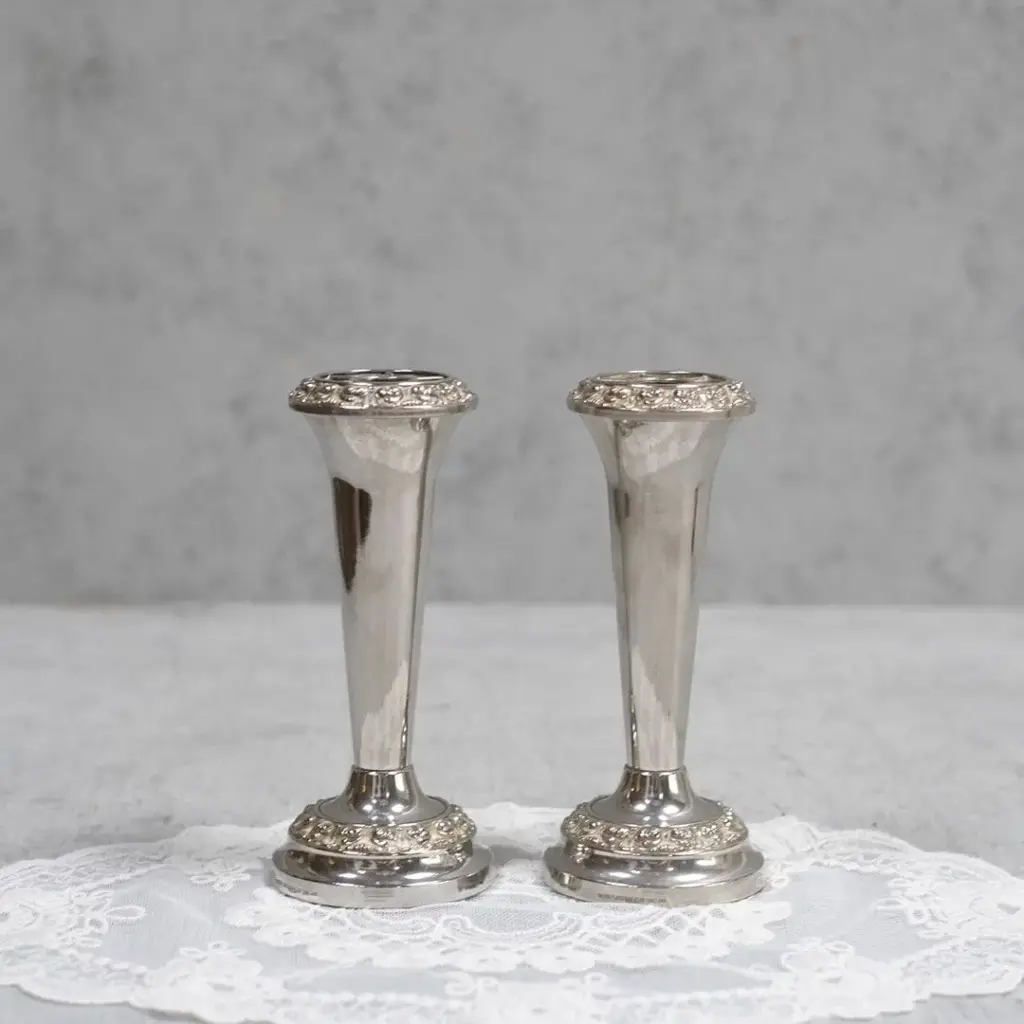 ヴィンテージ シルバープレートフラワーベースペアイギリス 花器 一輪挿し1
