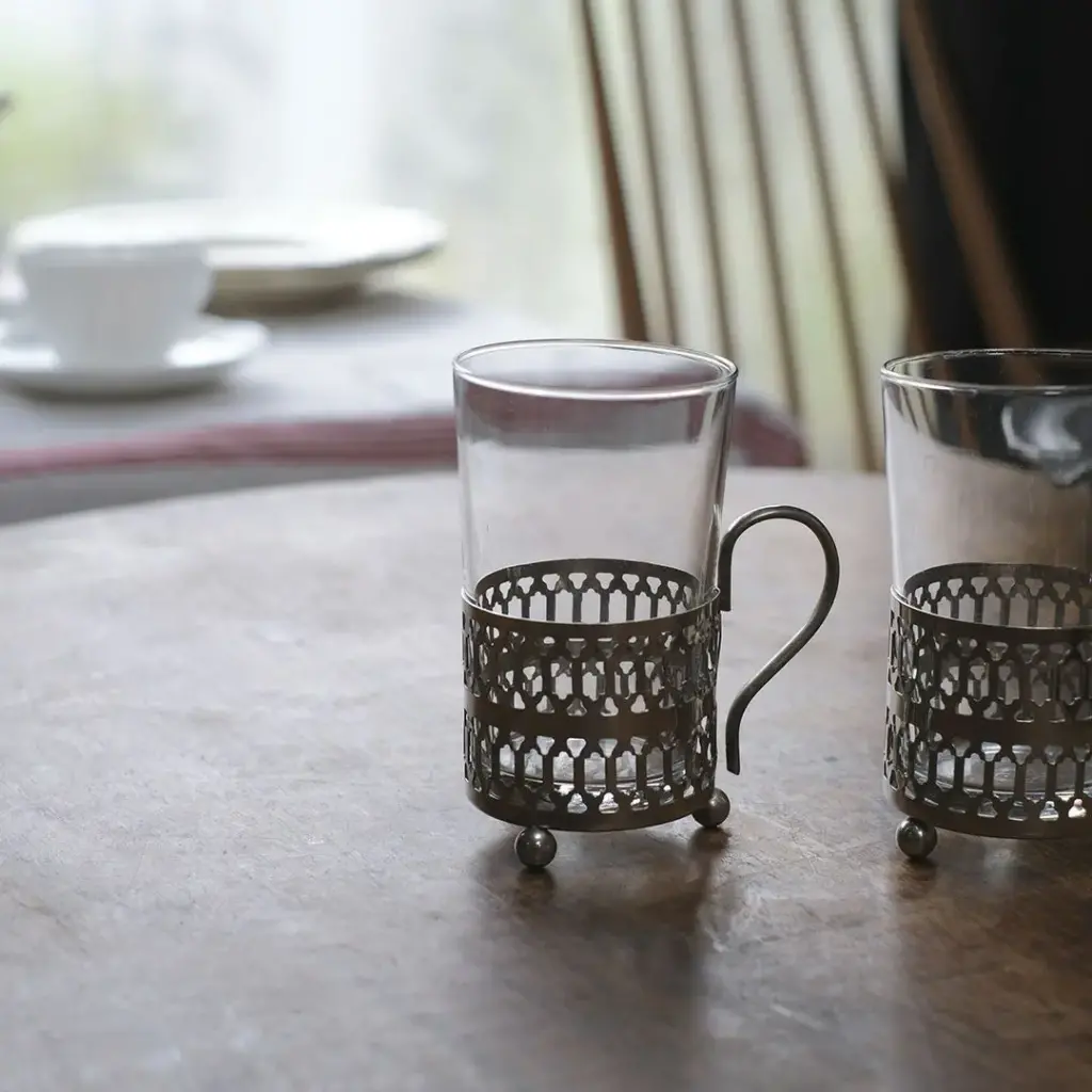 ヴィンテージ ティー＆コーヒーグラス Arcoroc（アルコロック） フランス シルバープレート
