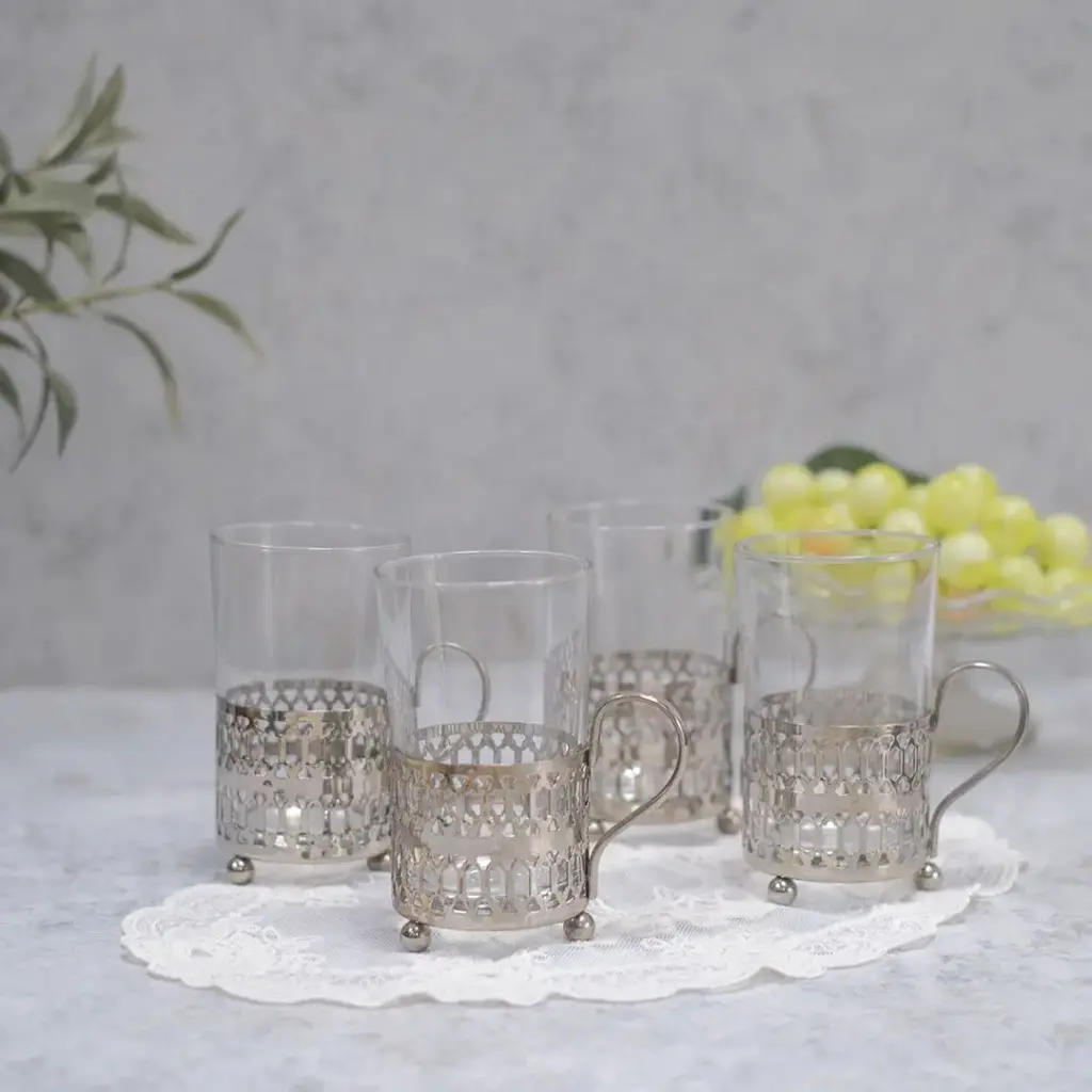 ヴィンテージ ティー＆コーヒーグラス Arcoroc（アルコロック） フランス シルバープレート2