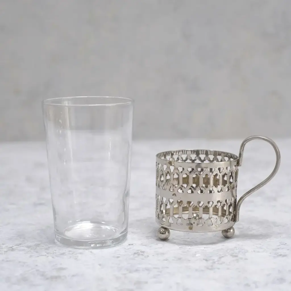 ヴィンテージ ティー＆コーヒーグラス Arcoroc（アルコロック） フランス シルバープレート4