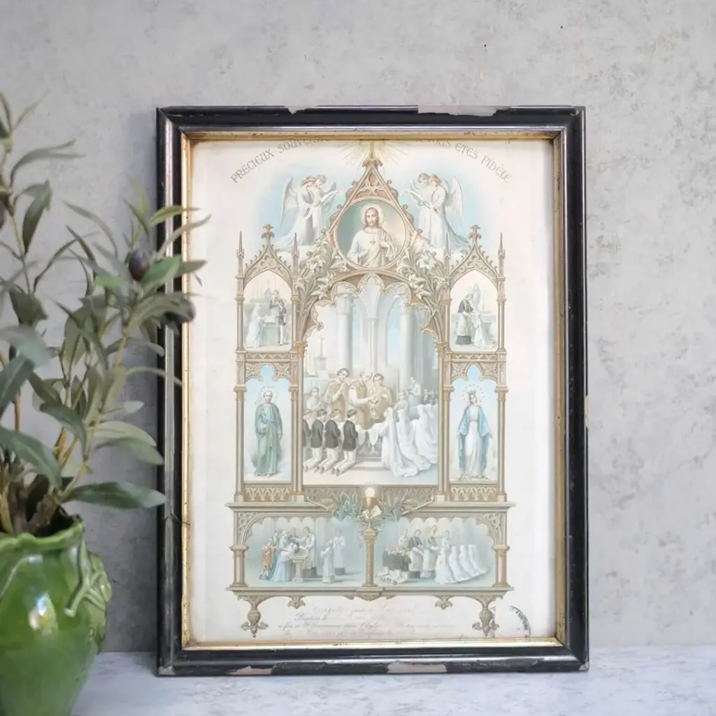 アンティークピクチャー 宗教画 聖体拝領 フランス 1898年 アンティーク雑貨