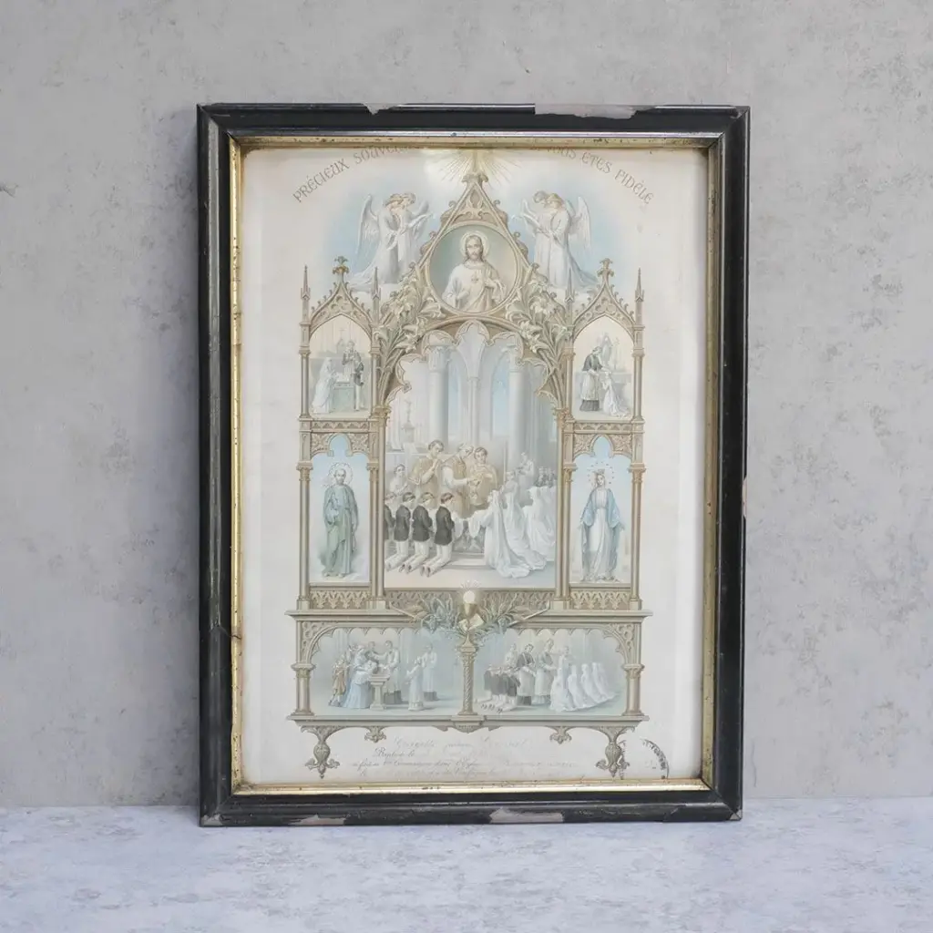 アンティークピクチャー 宗教画 聖体拝領 フランス 1898年 アンティーク雑貨2