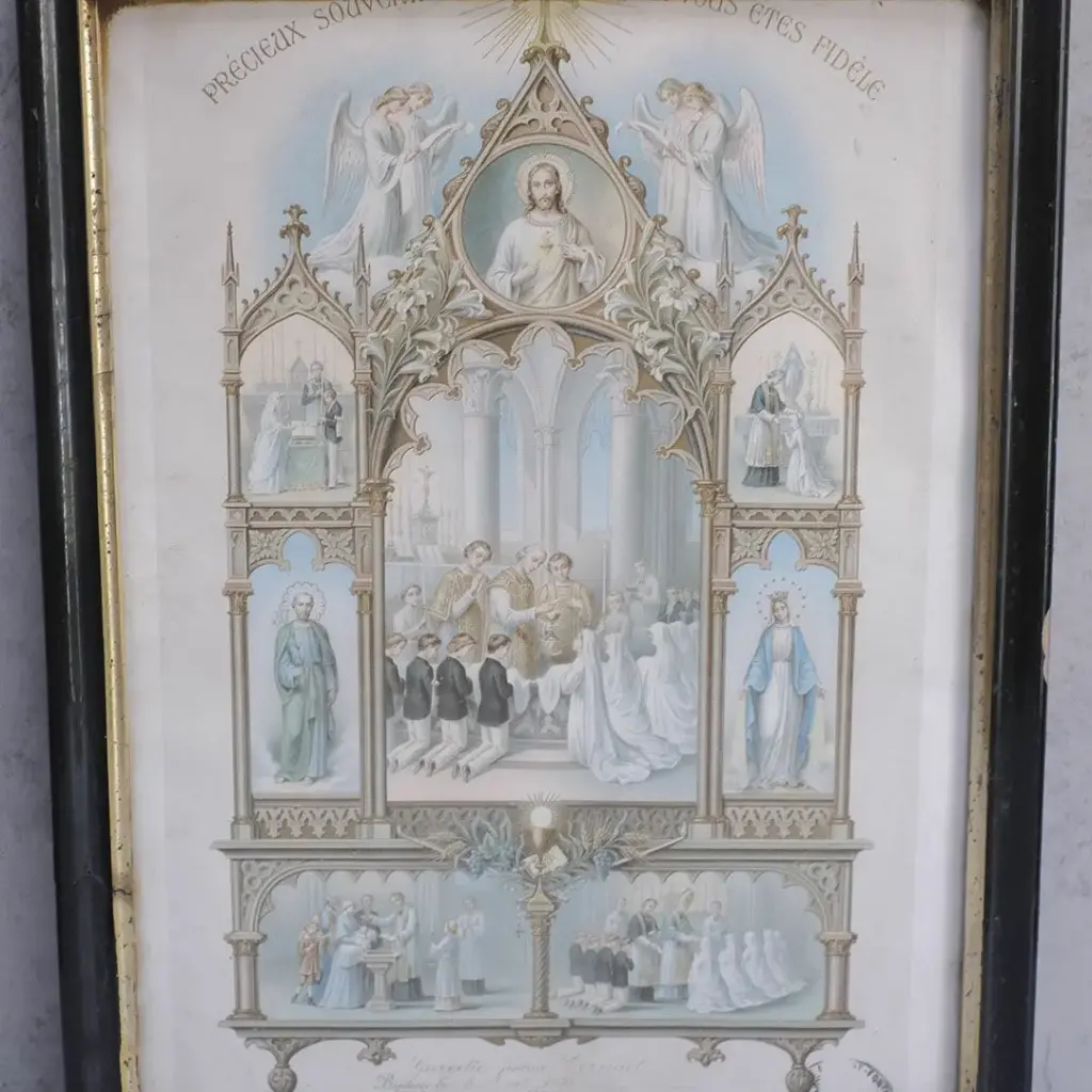 アンティークピクチャー 宗教画 聖体拝領 フランス 1898年 アンティーク雑貨4