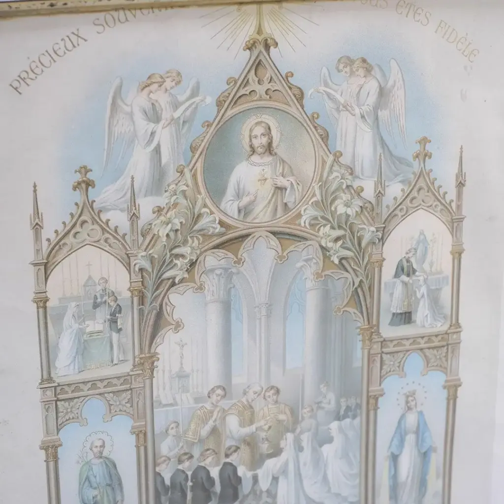 アンティークピクチャー 宗教画 聖体拝領 フランス 1898年 アンティーク雑貨1