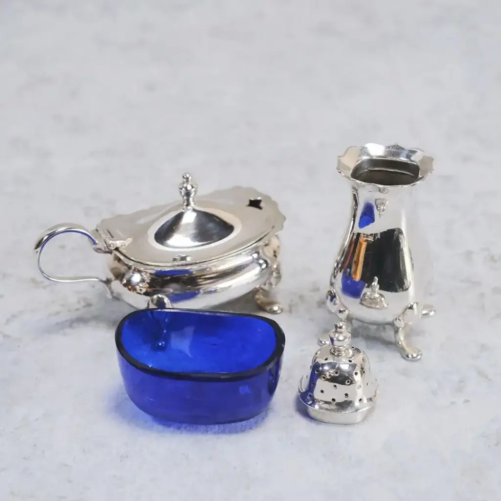 アンティーク 調味料入れセット塩 胡椒入れ クリュエット イギリス シルバープレート3