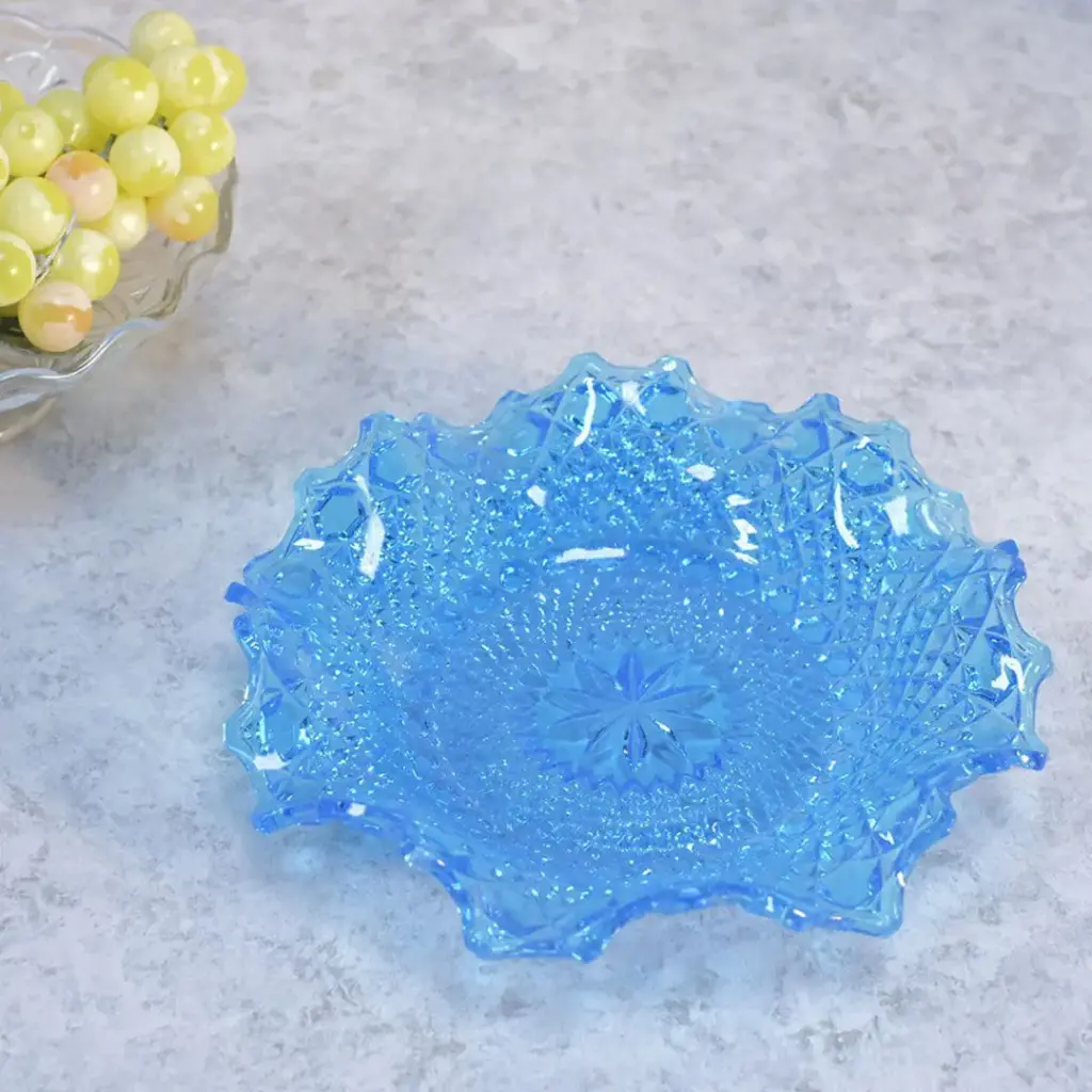 アンティーク ガラス皿 フリル ブルー イギリス 青いガラストレイ/アンティーク食器4