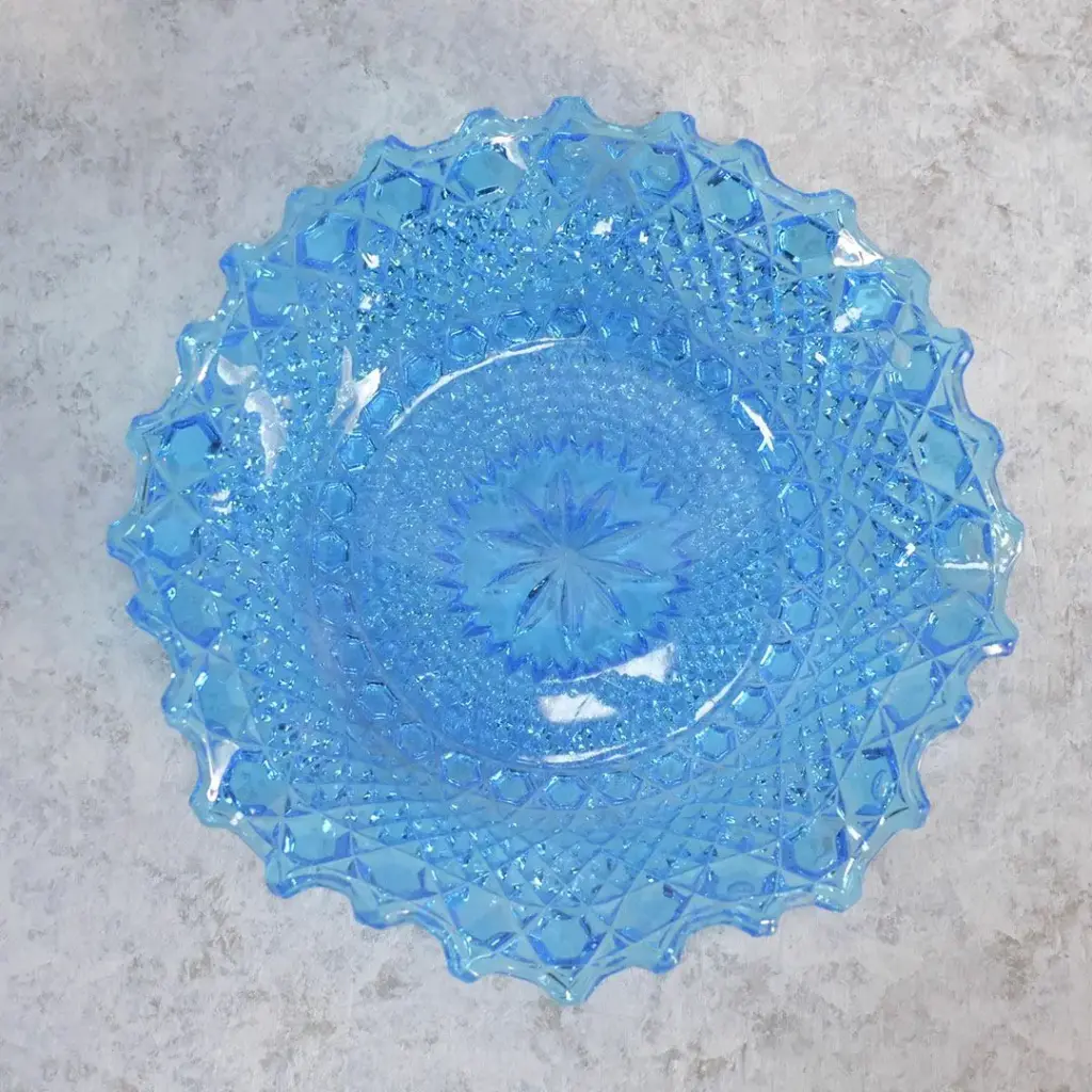 アンティーク ガラス皿 フリル ブルー イギリス 青いガラストレイ/アンティーク食器2