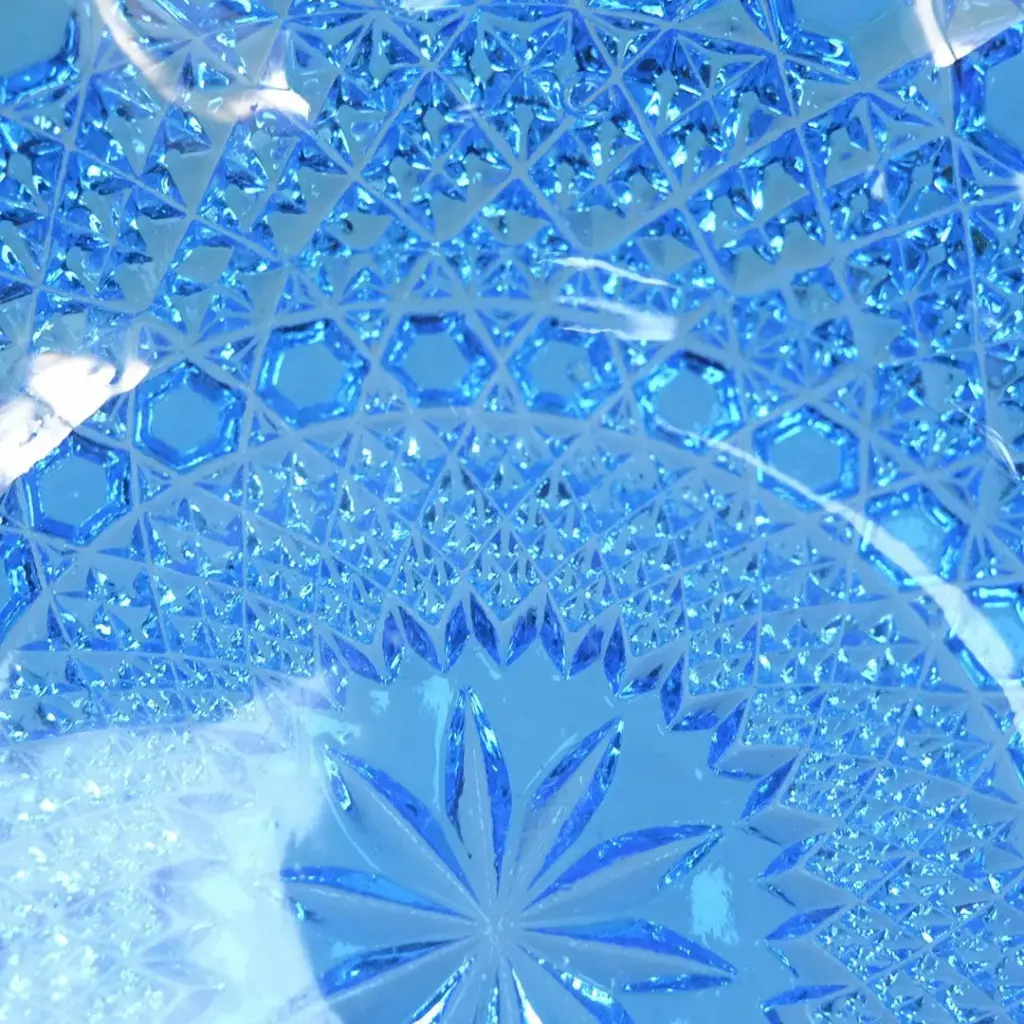 アンティーク ガラス皿 フリル ブルー イギリス 青いガラストレイ/アンティーク食器3