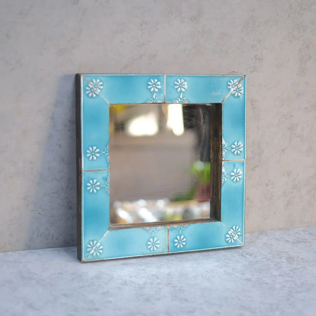 ヴィンテージタイル壁掛けミラー 大正レトロな鏡