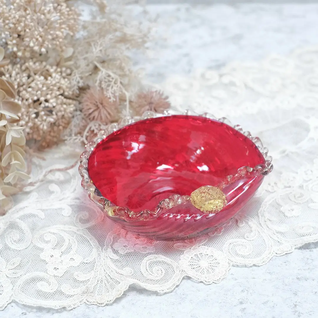 ヴィンテージMURANOガラスボウル イタリア ルビーガラス ベネチアングラス