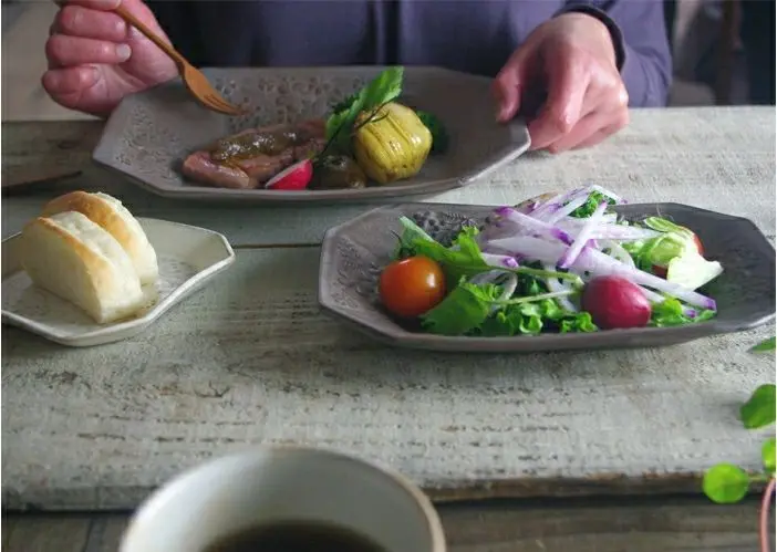 益子焼 kukka(クッカ) 八角皿 大 26cm ココアグレー色 わかさま陶芸 若林健吾 おしゃれな食器