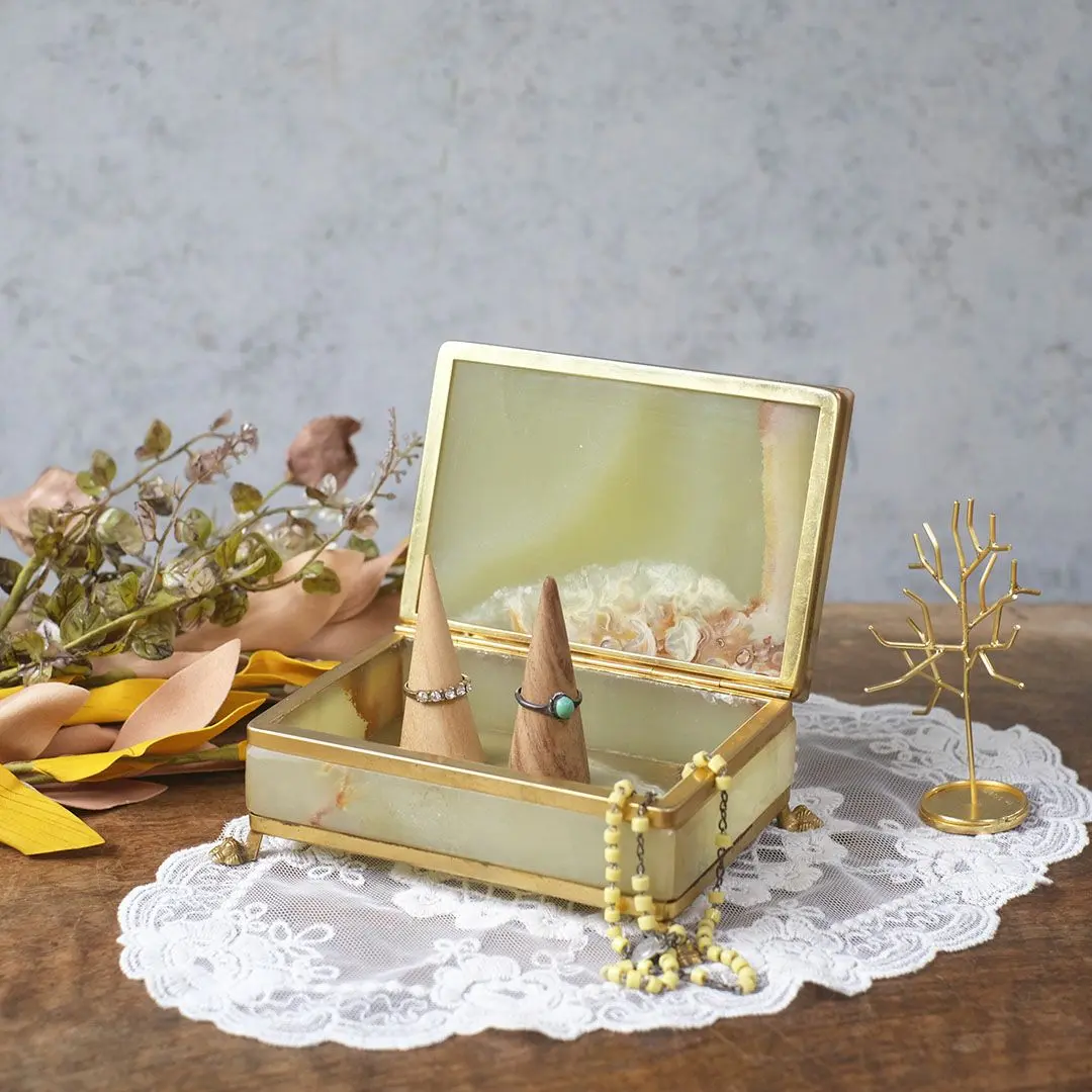 ヴィンテージジュエリーボックス グリーンオニックス イタリア