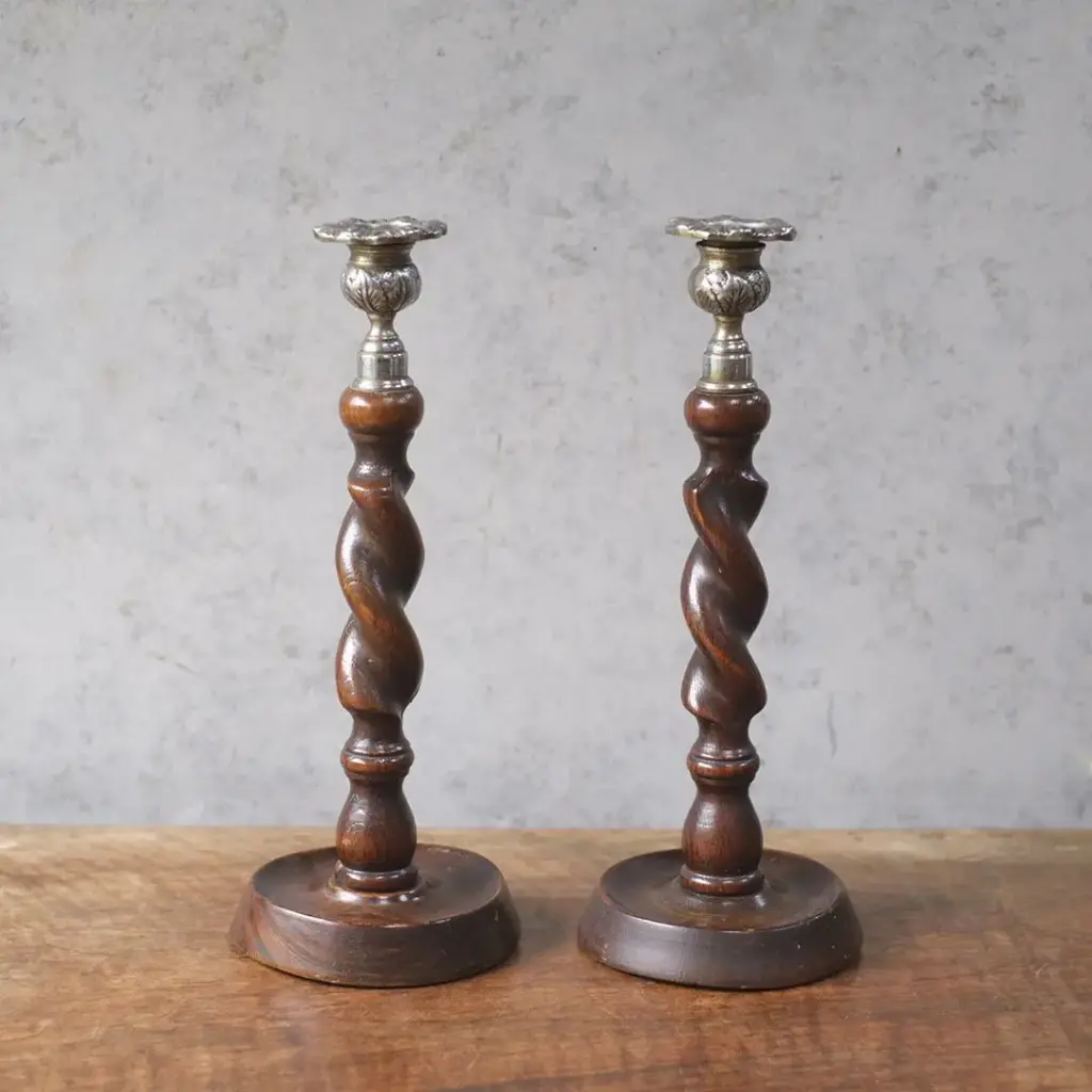 アンティークキャンドルスティックペア オーク イギリス 燭台 オブジェ アンティーク雑貨1