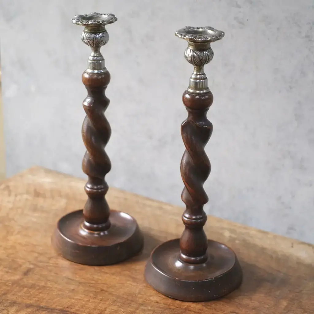 アンティークキャンドルスティックペア オーク イギリス 燭台 オブジェ アンティーク雑貨2