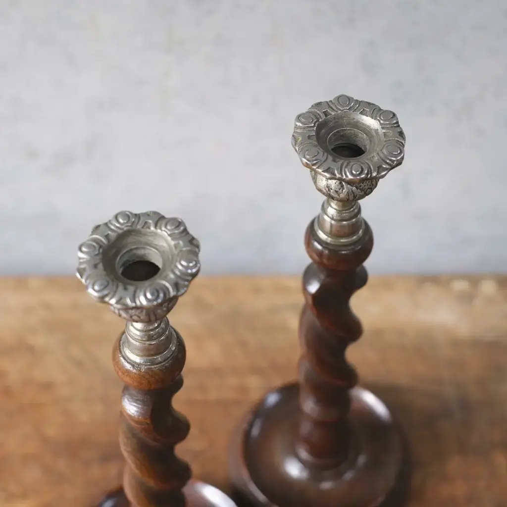 アンティークキャンドルスティックペア オーク イギリス 燭台 オブジェ アンティーク雑貨3