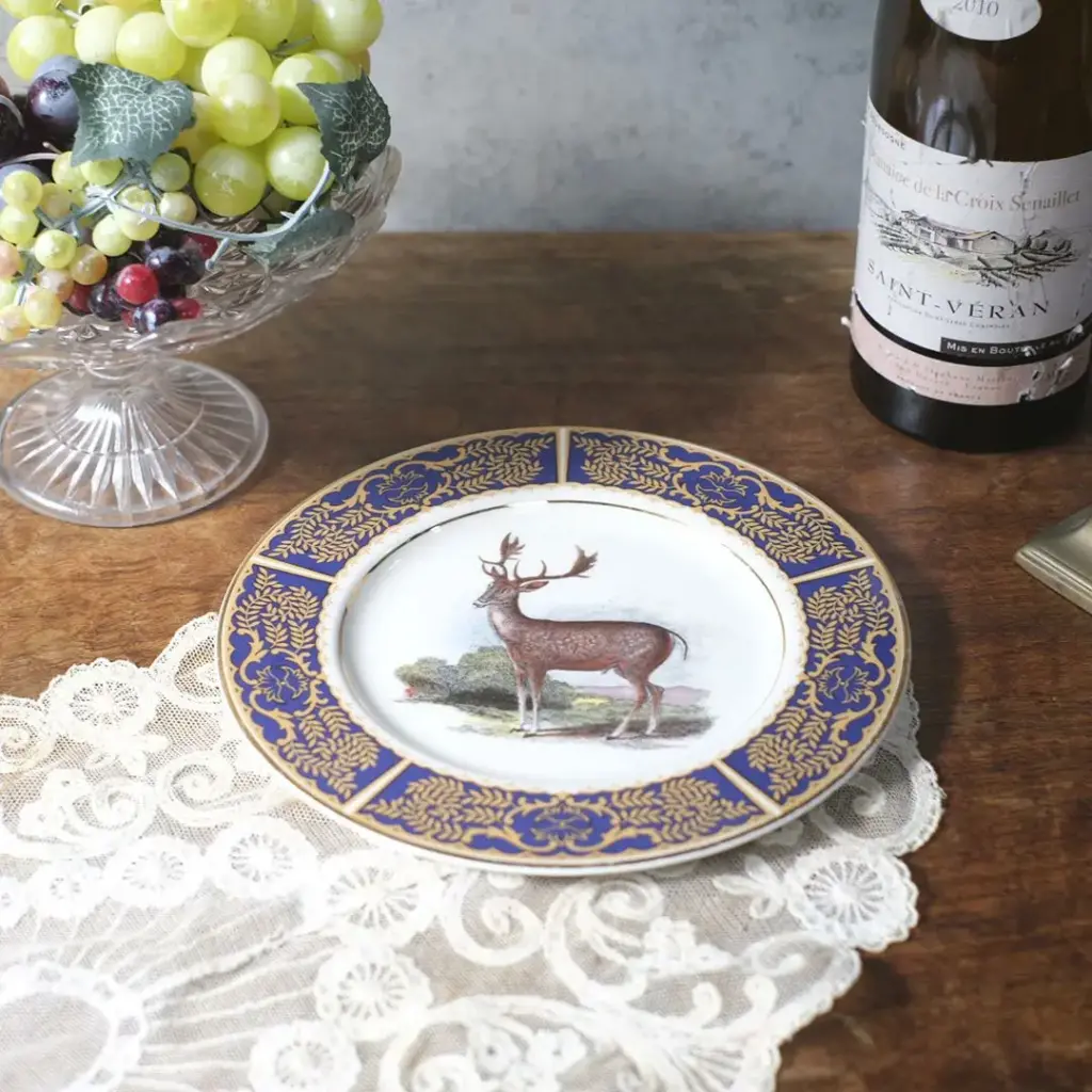 ヴィンテージ皿 鹿モチーフ 金彩ブルーリム イギリス