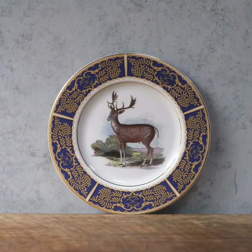 ヴィンテージ皿 鹿モチーフ 金彩ブルーリム イギリス2