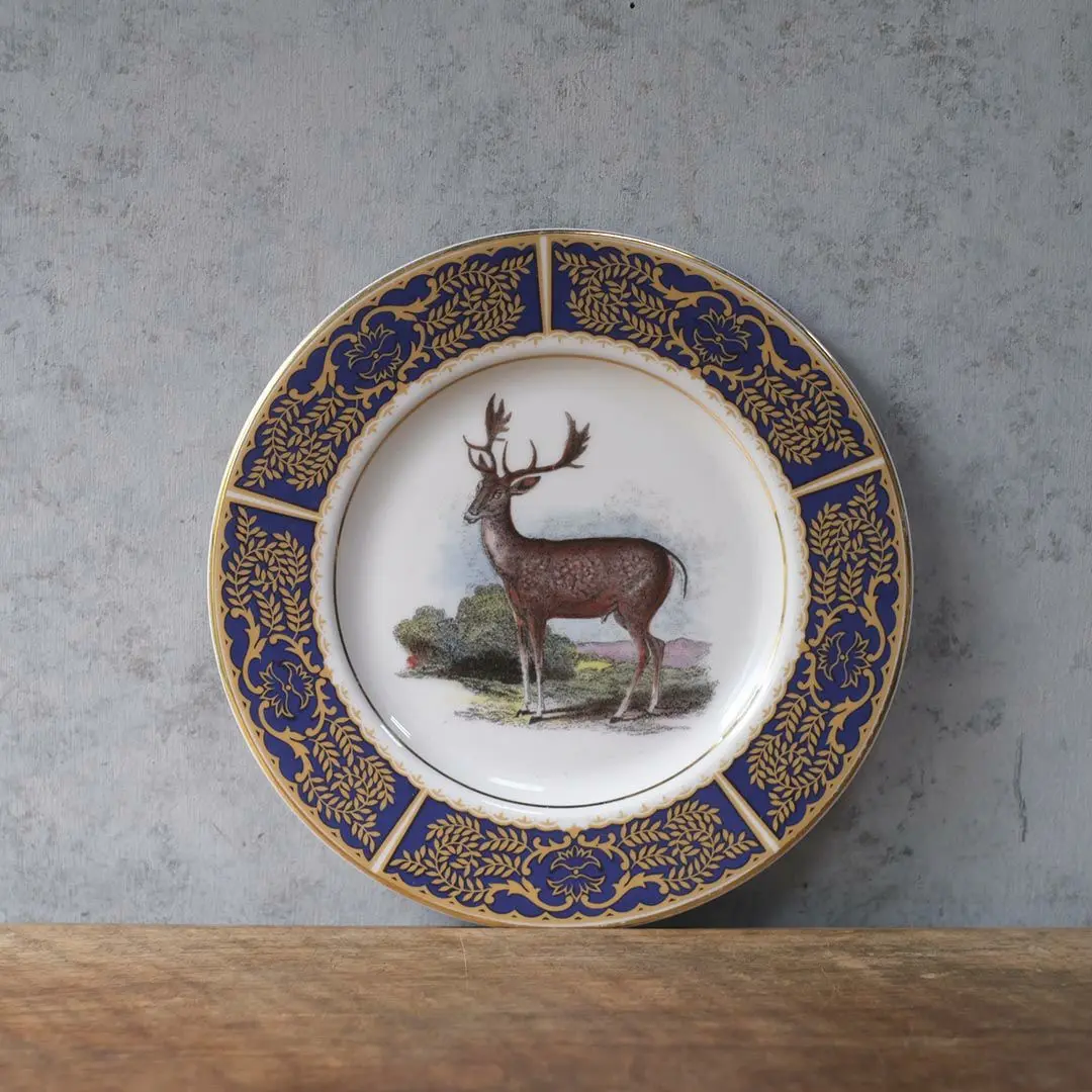 ヴィンテージ皿 鹿モチーフ 金彩ブルーリム イギリス