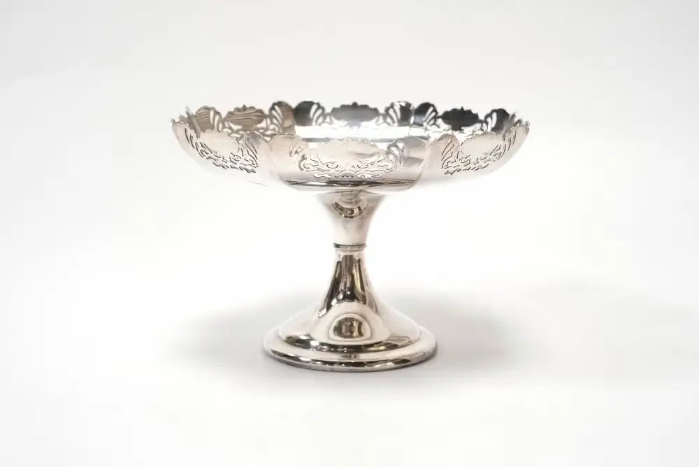 アンティークシルバープレート フルーツコンポート イギリス 透かし模様とすらりろ伸びた柱がエレガント アンティーク雑貨