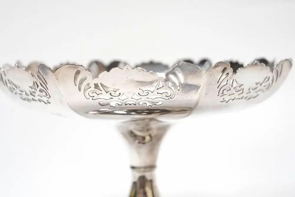 アンティークシルバープレート フルーツコンポート イギリス 透かし模様とすらりろ伸びた柱がエレガント アンティーク雑貨7