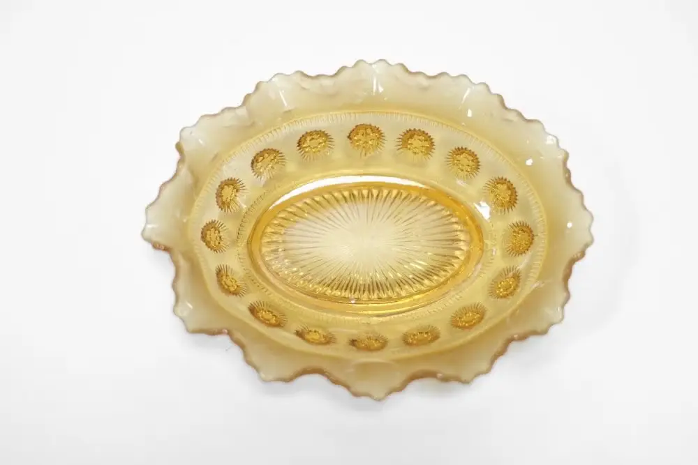 アンティーク琥珀色の小さなガラスの器 イギリス フリルガラス/アンティーク食器2