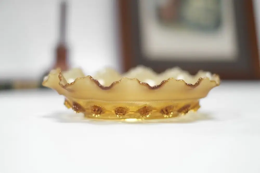 アンティーク琥珀色の小さなガラスの器 イギリス フリルガラス/アンティーク食器1