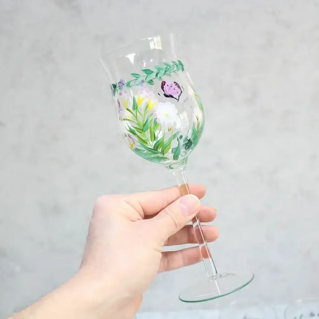 ヴィンテージワイングラス イギリス 手描き花モチーフ2