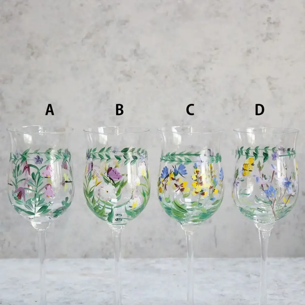 ヴィンテージワイングラス イギリス 手描き花モチーフ3