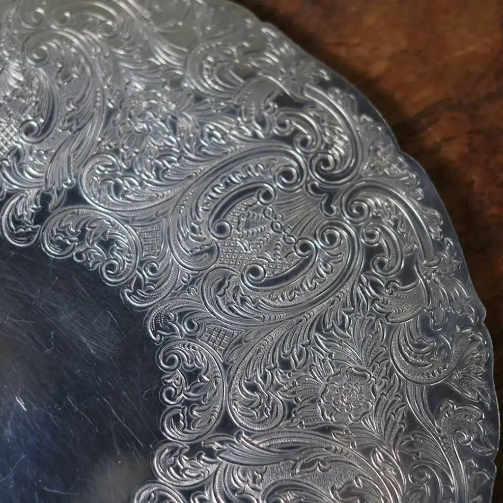 アンティークマット シルバープレート ヴィクトリアン イギリス 丸 ラウンド S アンティーク雑貨2