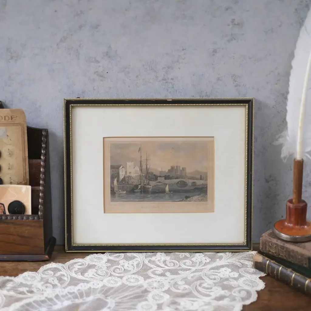 アンティーク ピクチャー フリントシャー 城と港の風景 イギリス　エングレーヴィング鋼版画 アンティーク雑貨6