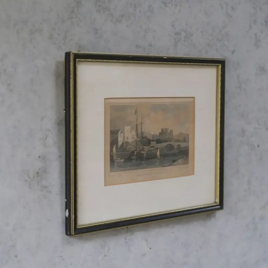 アンティーク ピクチャー フリントシャー 城と港の風景 イギリス　エングレーヴィング鋼版画 アンティーク雑貨2