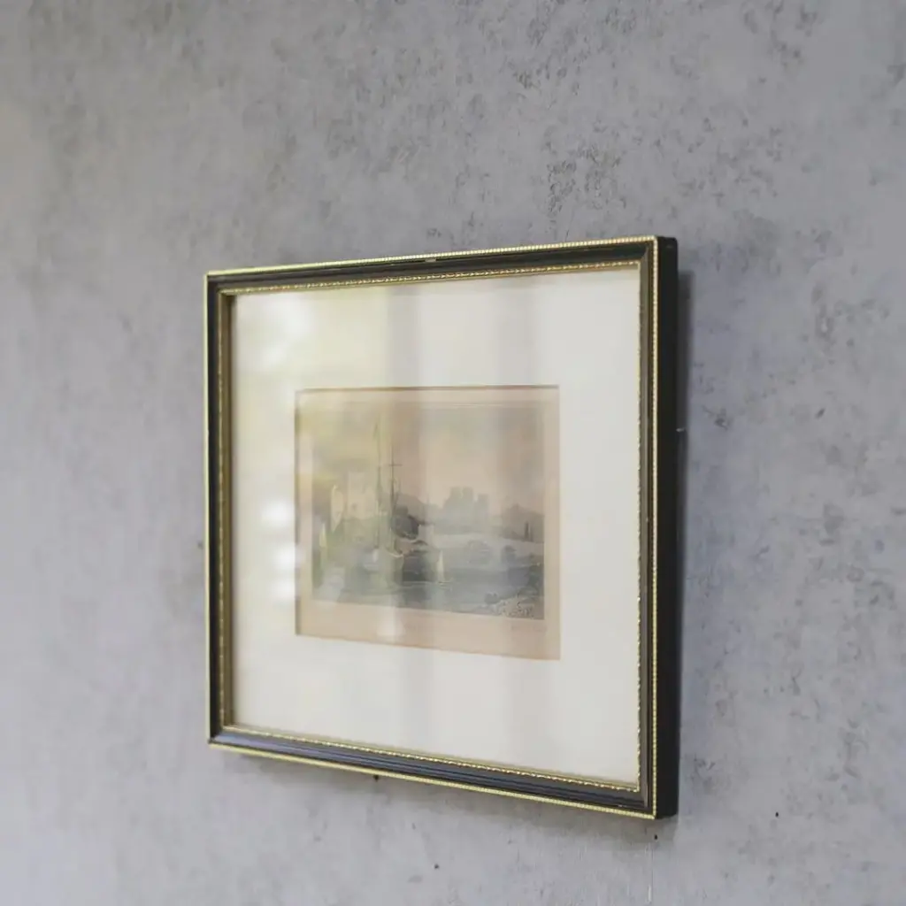 アンティーク ピクチャー フリントシャー 城と港の風景 イギリス　エングレーヴィング鋼版画 アンティーク雑貨3